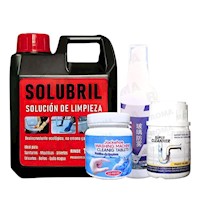 SOLUCIÓN SOLUBRIL + PASTILLA LAVADORA + DESATORADOR + SPRAY ANTILLUVIA